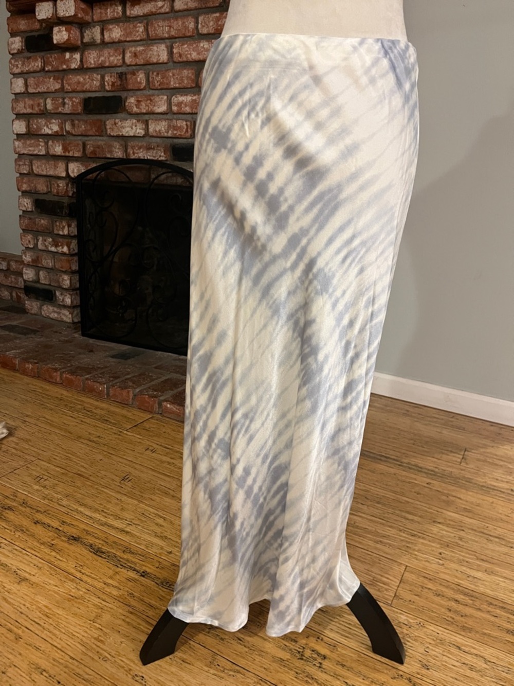Rails $168 Satin Tie-Dye Maxi Skirt in Pale Blue and White